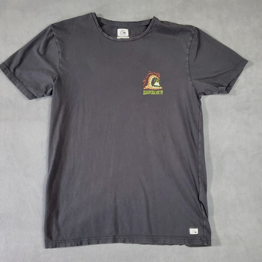 Quiksilver Shirt Adult Medium Black 90s Y2K Graphic Print Neon Wave Surf Beach